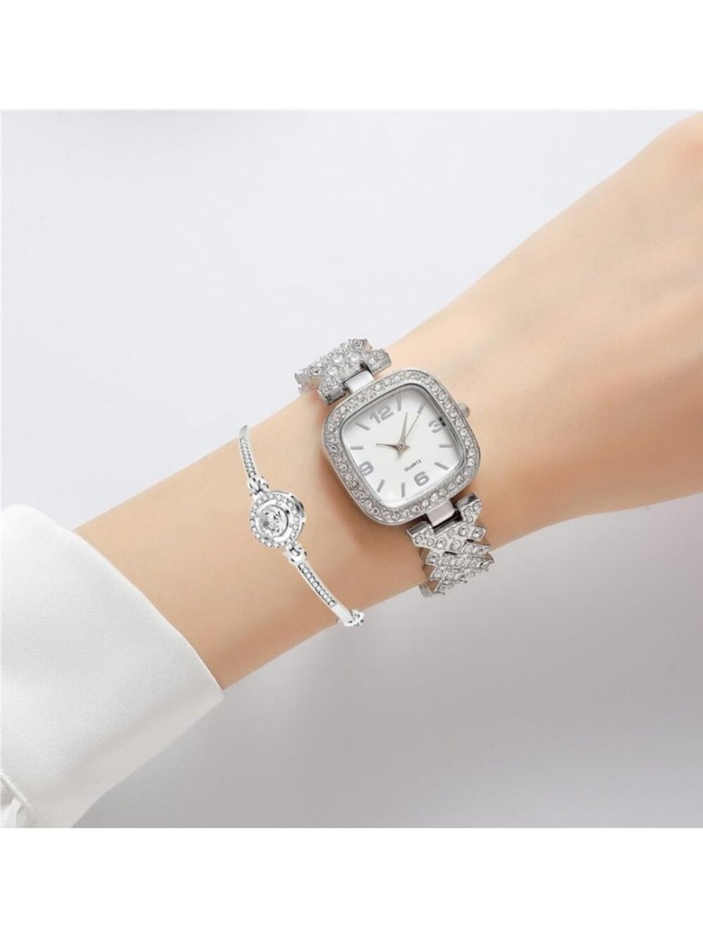 Women's Silver Fashion Luxury Vintage Diamond Square Digital Dial Quartz Watches - Picture 2 of 6